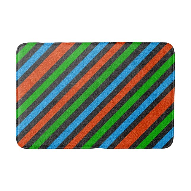 Orange, Blue, Green, Black Glitter Striped STaylor Bath Mat (Front)