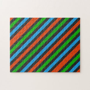 Orange, Blue, Green, Black Glitter Striped STaylor Jigsaw Puzzle
