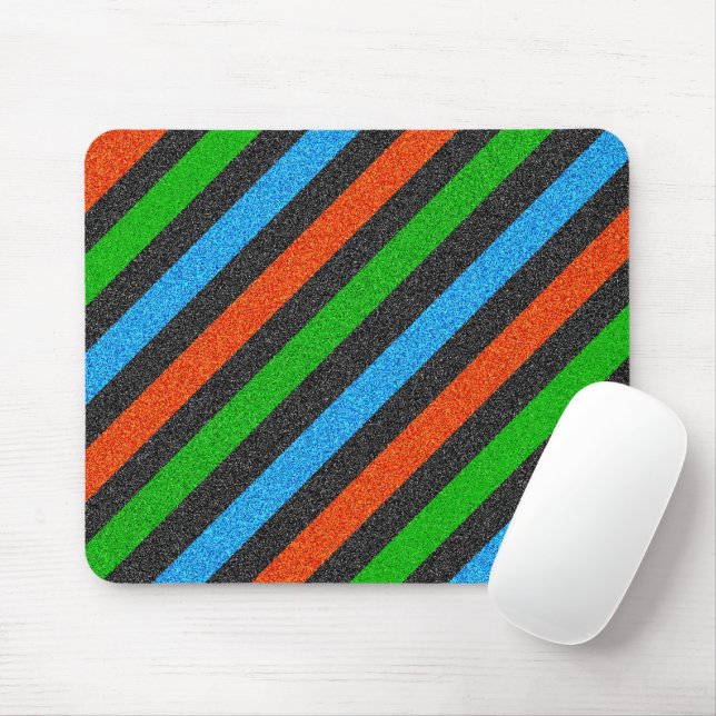 Orange, Blue, Green, Black Glitter Striped STaylor Mouse Mat (With Mouse)