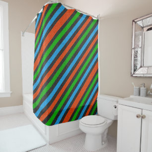 Orange, Blue, Green, Black Glitter Striped STaylor Shower Curtain