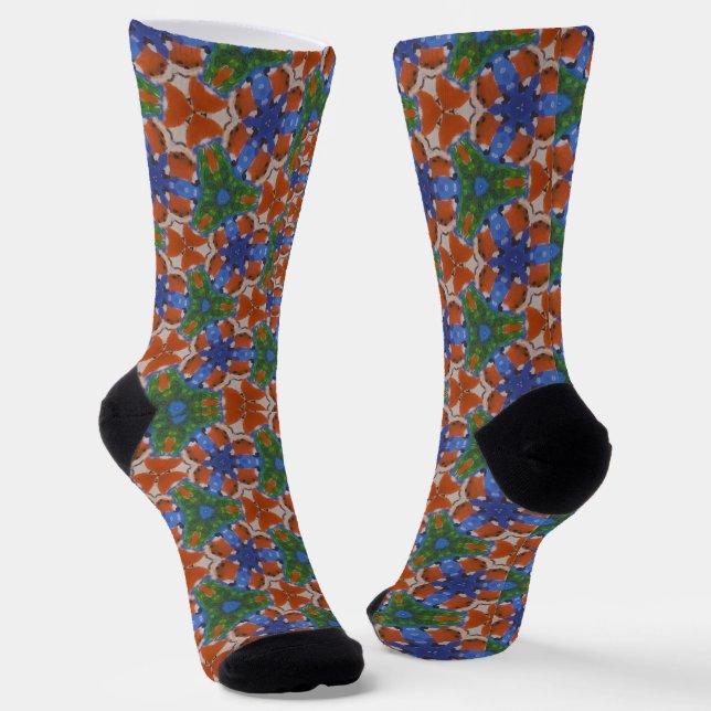 orange blue green design flower socks (Angled)