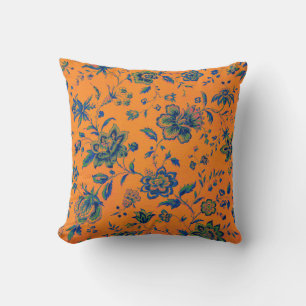 Orange Blue Green Pink Floral Tapestry Luxury Cushion