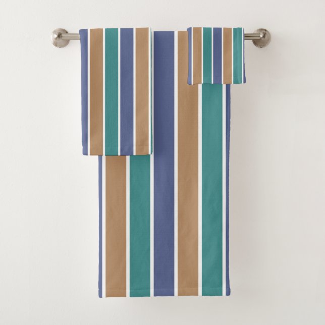 Orange Blue Green White Stripes Bath Towel Set (Insitu)