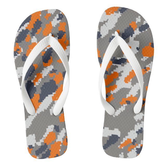Orange, Blue Grey and White Camo abstract Flip Flops (Footbed)