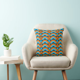 Orange Blue Half Circle Diamond Geometric Cushion