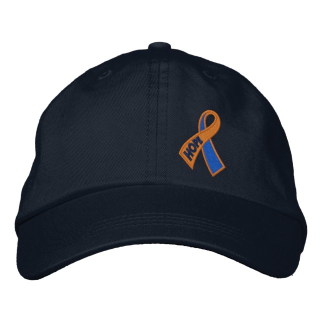 Orange Blue Hope Ribbon Awareness Embroidered Hat (Front)
