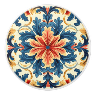 Orange Blue Italian Tile Ceramic Knob