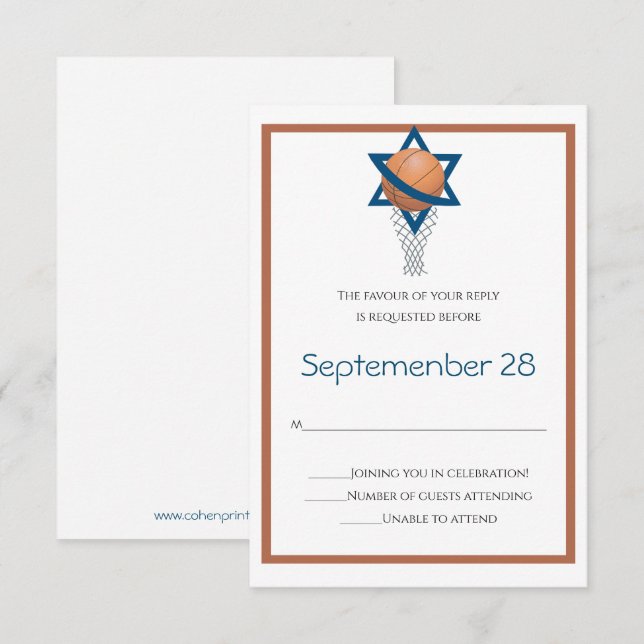 Orange blue Jewish Basketball Reply Card (Front/Back)