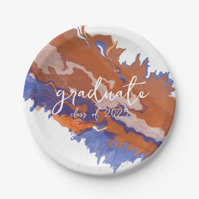 Orange & Blue Marble Graduation Paper Plates (Front)
