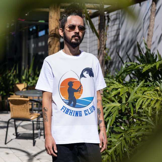 Orange Blue Minimalist Fishing Club T-Shirt (Creator Uploaded)