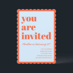 Orange Blue Modern 21st Scalloped Birthday Party Invitation<br><div class="desc">This birthday invitation features bold typography paired with a playful scalloped border for a fun,  confident look in blue and orange. A great choice for milestone birthdays,  cocktail-style parties,  or stylish adult celebrations.</div>