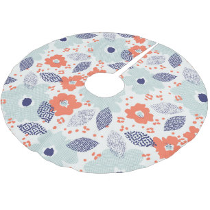 Orange & Blue Modern Flower Pattern Brushed Polyester Tree Skirt