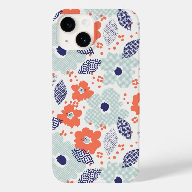 Orange & Blue Modern Flower Pattern Case-Mate iPhone Case (Back)