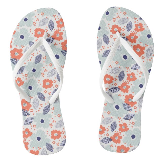 Orange & Blue Modern Flower Pattern Flip Flops (Footbed)