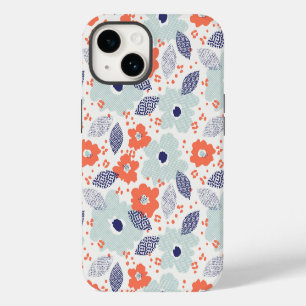 Orange & Blue Modern Flower Pattern iPhone 14 Case