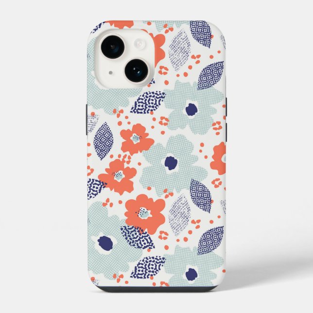Orange & Blue Modern Flower Pattern iPhone Case (Back)