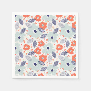 Orange & Blue Modern Flower Pattern Napkin