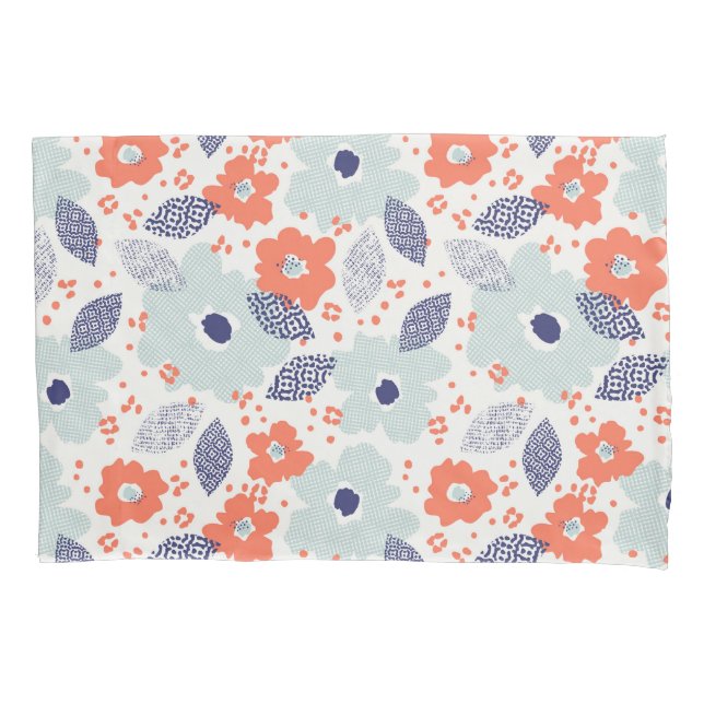 Orange & Blue Modern Flower Pattern Pillowcase (Front)