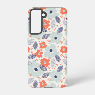 Orange & Blue Modern Flower Pattern Samsung Galaxy Case