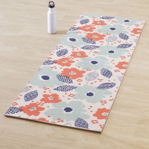 Orange & Blue Modern Flower Pattern Yoga Mat