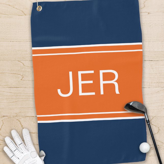 Orange & Blue Modern Minimalist Initials Classic  Golf Towel (Creator Uploaded)