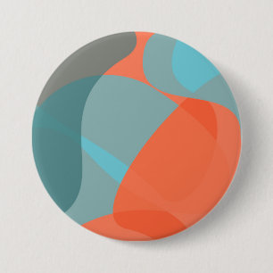 Orange, blue, modern, trendy wavy organic shapes 7.5 cm round badge