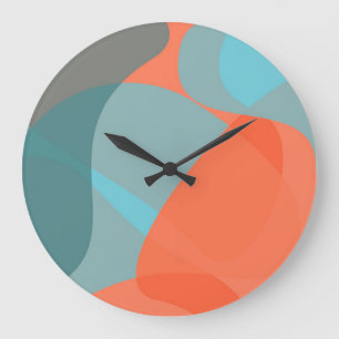 Orange, blue, modern, trendy wavy organic shapes large clock
