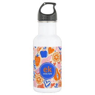 Orange Blue Monogram Fruits Vegetables  532 Ml Water Bottle