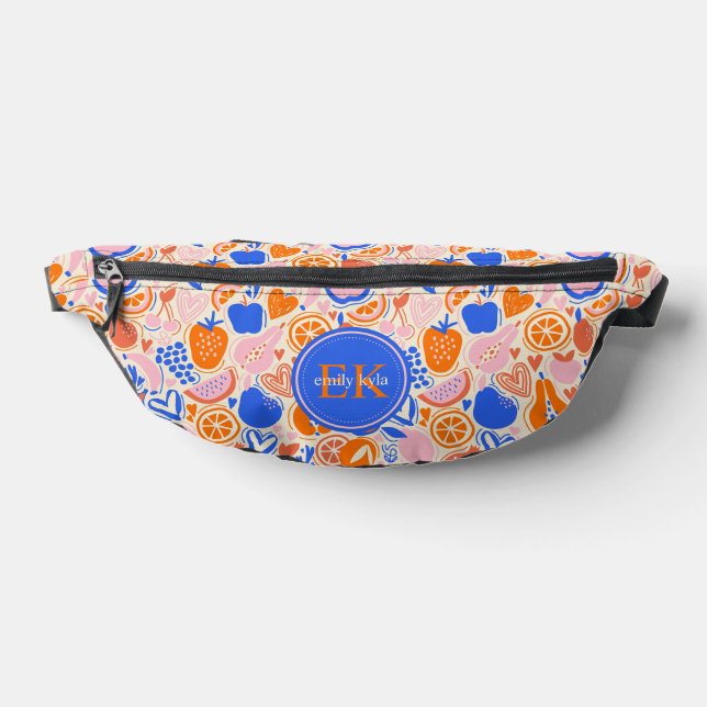 Orange Blue Monogram Fruits Vegetables Bum Bags (Lay Down)