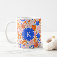 Orange Blue Monogram Fruits Vegetables