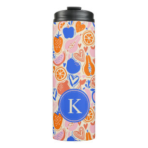 Orange Blue Monogram Fruits Vegetables Thermal Tumbler