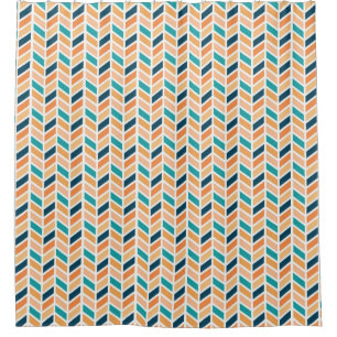 Orange, Blue, Navy Herringbone Pattern Design Shower Curtain