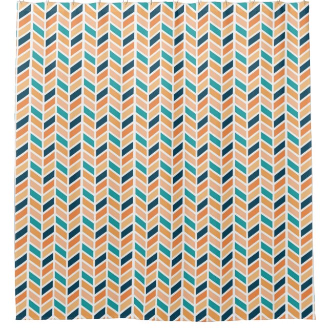 Orange, Blue, Navy Herringbone Pattern Design Shower Curtain (Front)