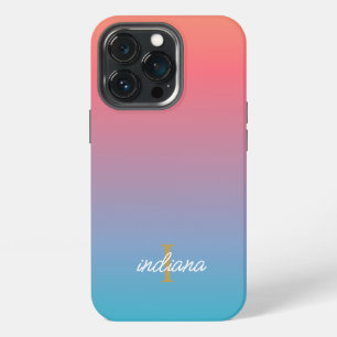 Orange Blue Ombre Modern Script Monogram Name iPhone 13 Pro Case