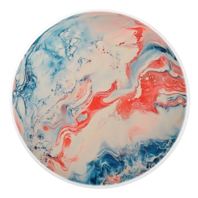 Orange Blue Pastel Marble Pattern Ceramic Knob (Front)