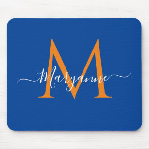 Orange & Blue Personalised Monogram Blue Mouse Mat
