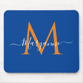 Orange & Blue Personalised Monogram Blue Mouse Mat