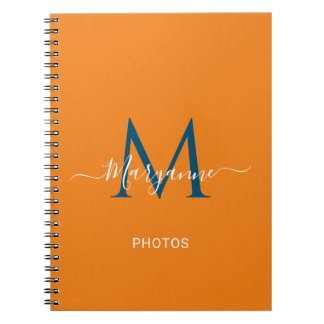 Orange & Blue Personalised Monogram Blue Photos Notebook