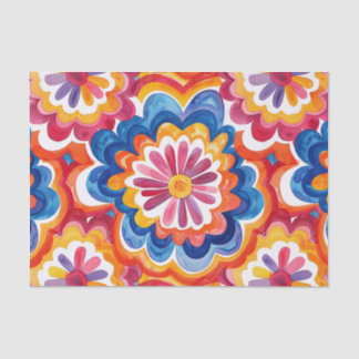Orange Blue Pink Watercolor Retro Groovy Flowers Tissue Paper