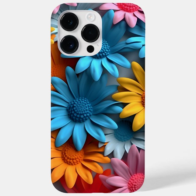 ORANGE BLUE PINK WHITE 3-D LOOK FLOWERS Case-Mate iPhone CASE (Back)