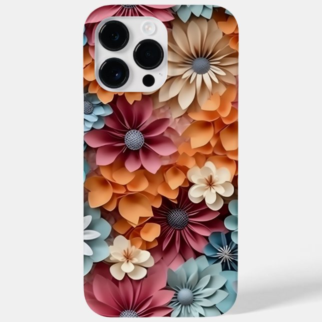 ORANGE BLUE PINK WHITE 3-D LOOK FLOWERS Case-Mate iPhone CASE (Back)