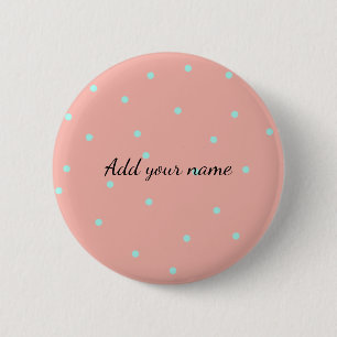 Orange blue polka dots abstract add name text t th 6 cm round badge