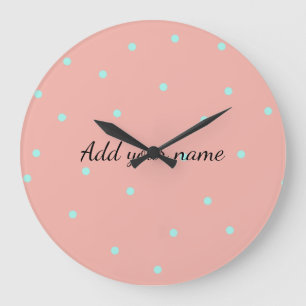 Orange blue polka dots abstract add name text t th large clock
