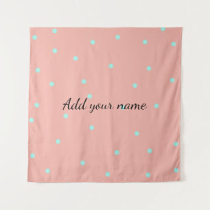 Orange blue polka dots abstract add name text t th tapestry