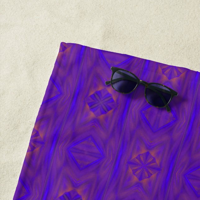 Orange Blue Purple Abstract Trellis Pattern Beach Towel (In Situ)