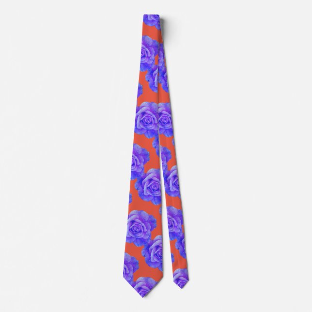 Orange Blue Purple Floral Rose Modern Colourful Tie (Front)
