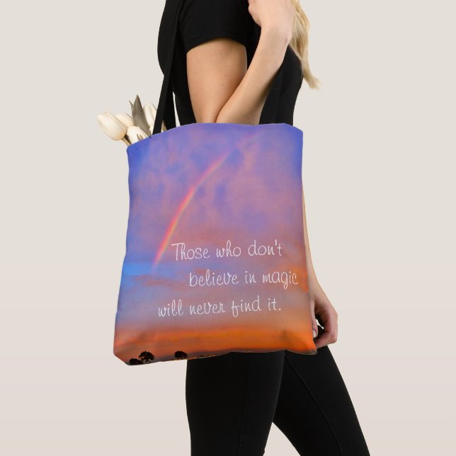 Orange Blue Rainbow Sunset Photo Believe in Magic Tote Bag (Close Up)