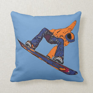 Orange blue rush snowboarder artistic pillow