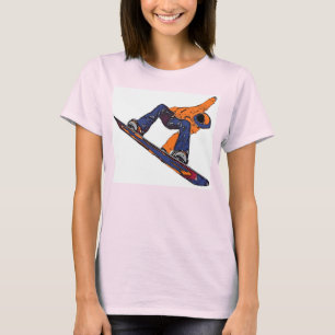 Orange blue rush snowboarder ringer ladies tee