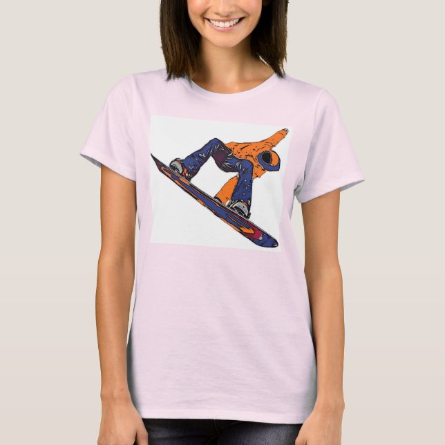Orange blue rush snowboarder ringer ladies tee (Front)